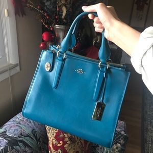 Medium Size Teal Coach Bag with Removable Strap